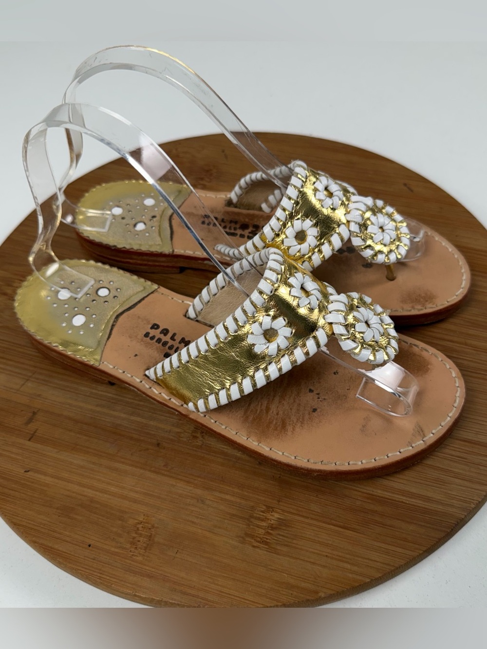 Palm Beach Gold & White Leather Floral Thong Sandals
